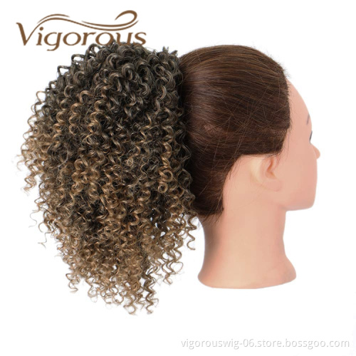 Vigorous Wholesale Ombre Blonde Heat Resistant Fiber Kinky Curly For Asian Women Drawstring Synthetic Ponytail Hair Extension
